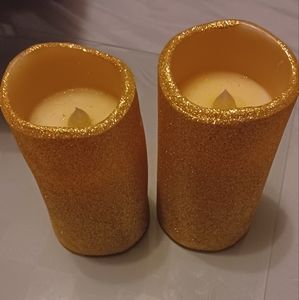 2 glittery gold battery operated candles